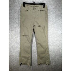 Made in Korea Khaki Distressed Denim Juniors Size 28” waist Raw Hem